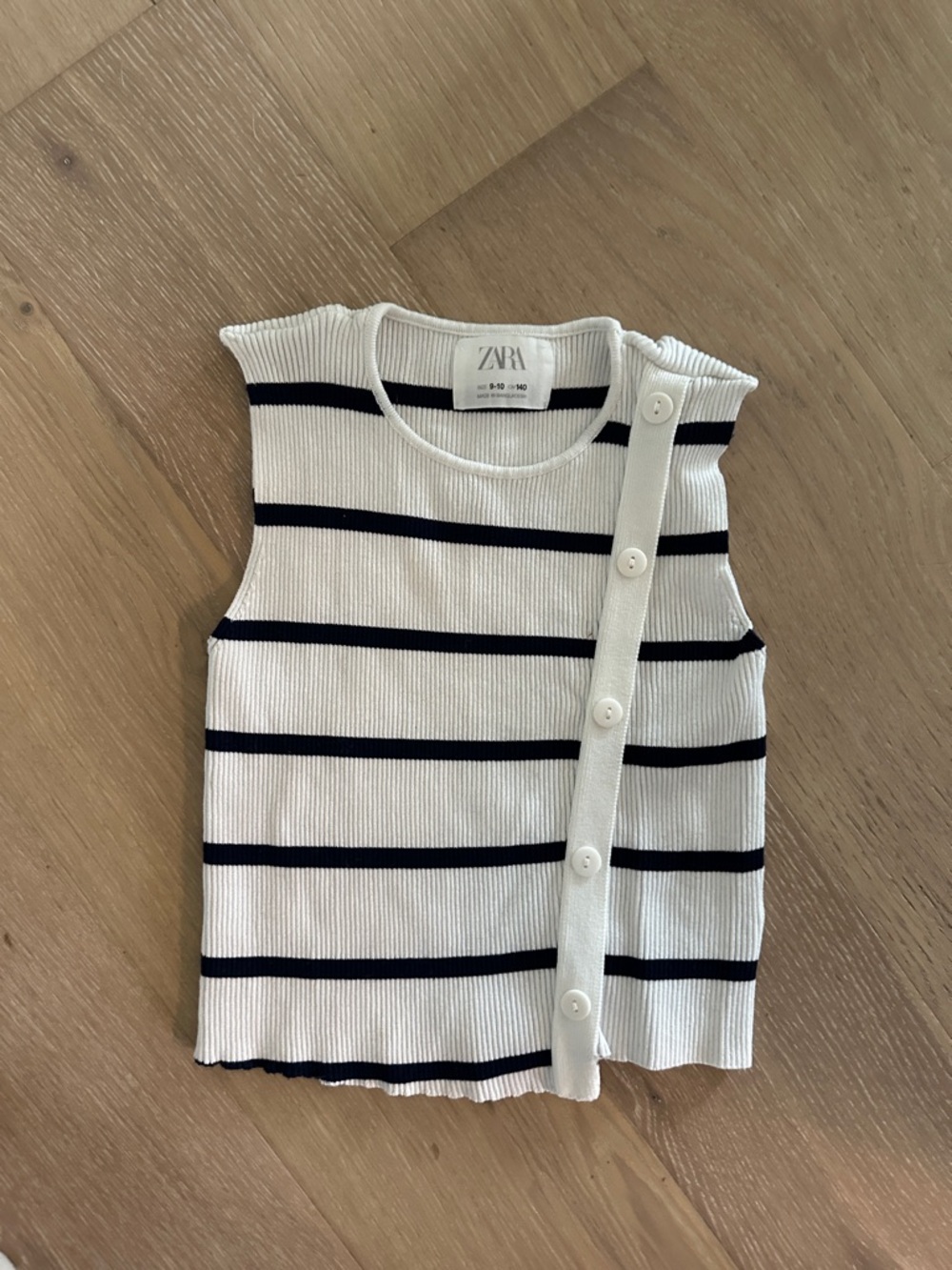 Zara Kids White and Black Striped Button-Detail Tank